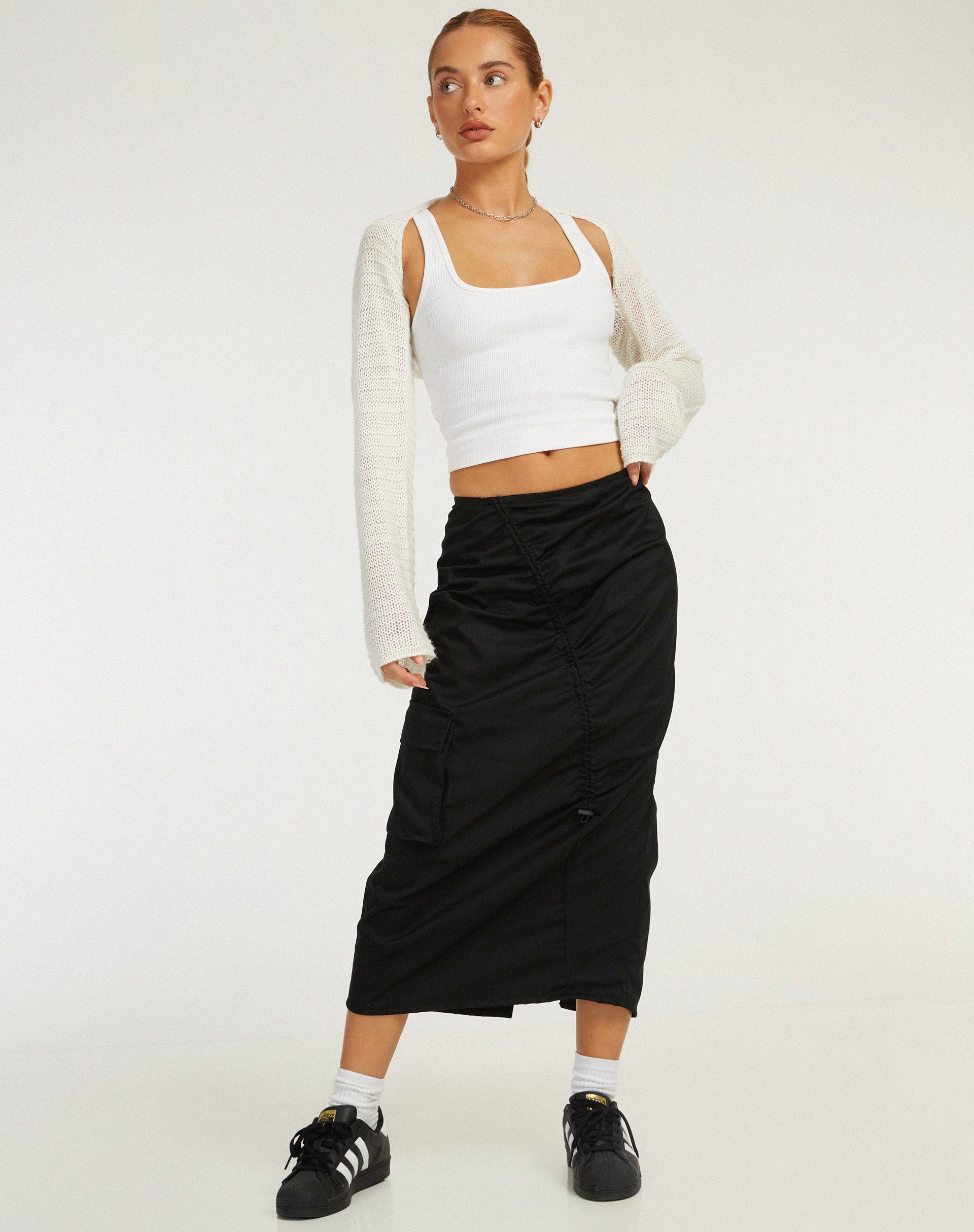 Enore Midi Skirt in Black - Awmao