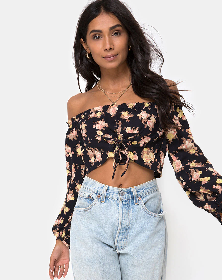 Aneca Off The Shoulder Top in Antique Rose Black - Awmao