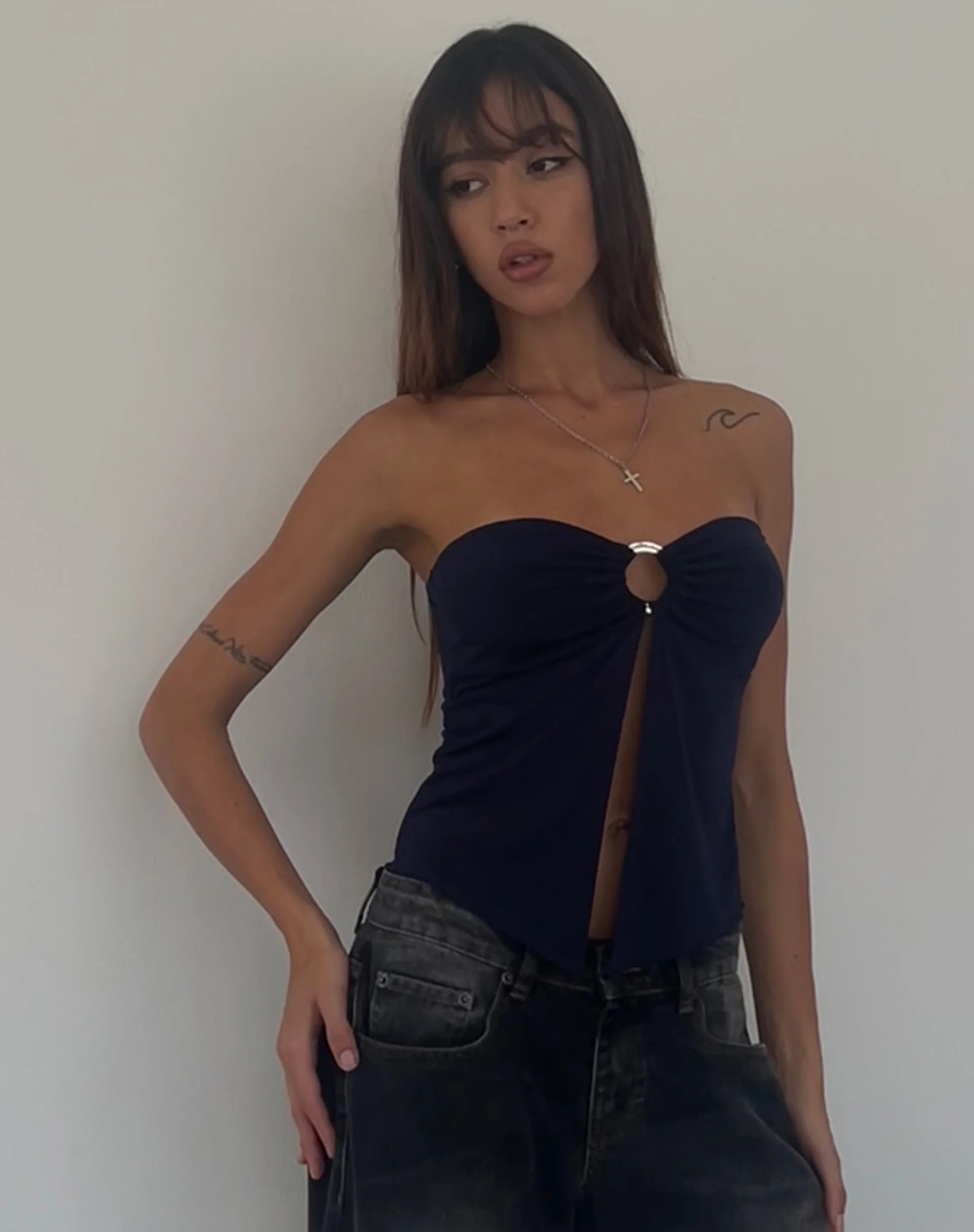 Brea Bandeau Butterfly Top in Slinky Navy - Awmao
