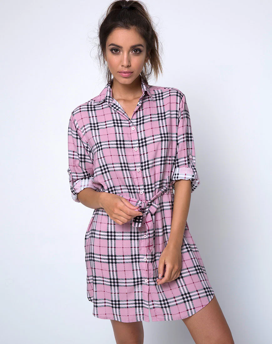 Dise Shirt Dress in Pink Check - Awmao