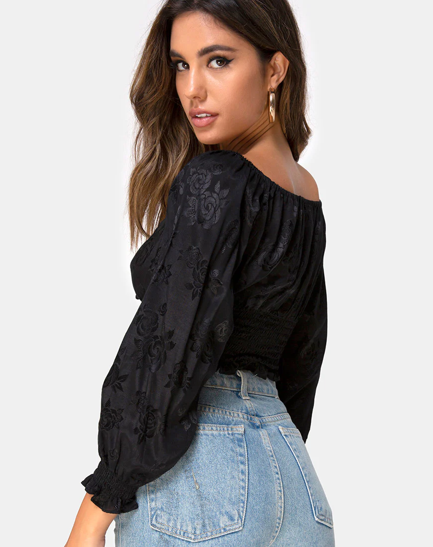 Lancer Crop Top in Satin Rose Black - Awmao