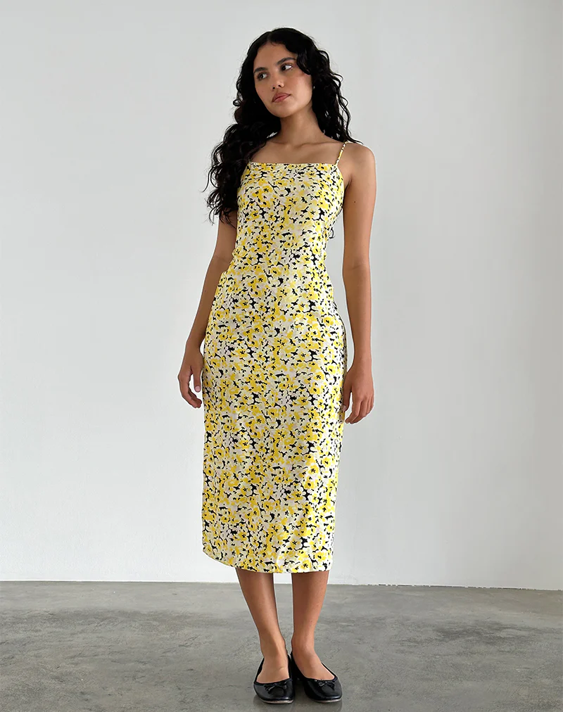Nosita Midi Dress in Sunflower Pop Yellow - Awmao