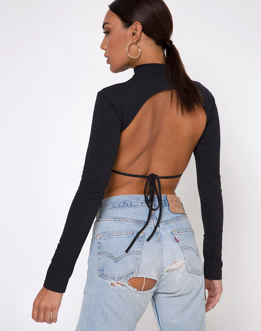 Quelia Crop Top in Black with 'Saint' Embro - Awmao