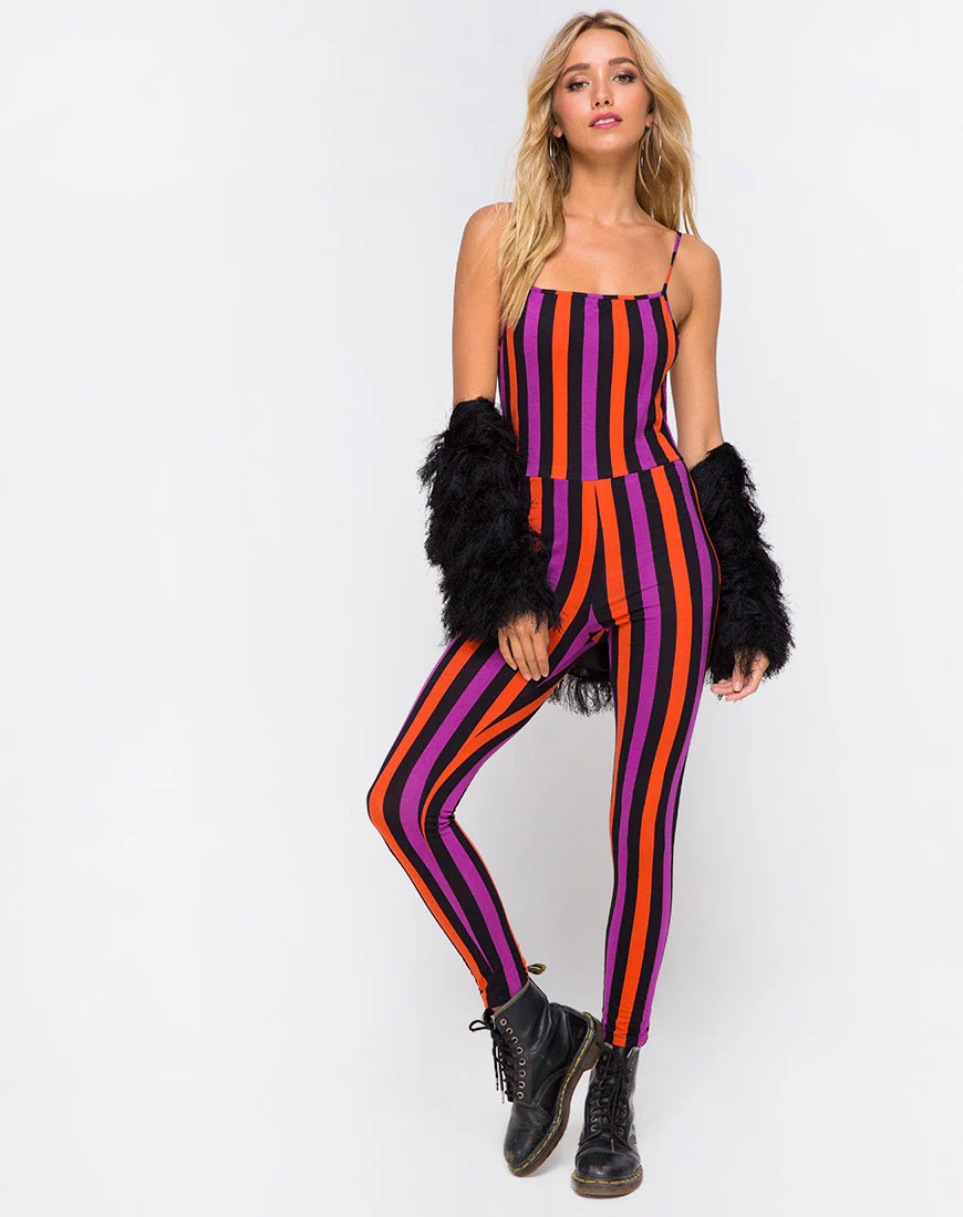 Solita Unitard in Purple and Orange Stripe - Awmao