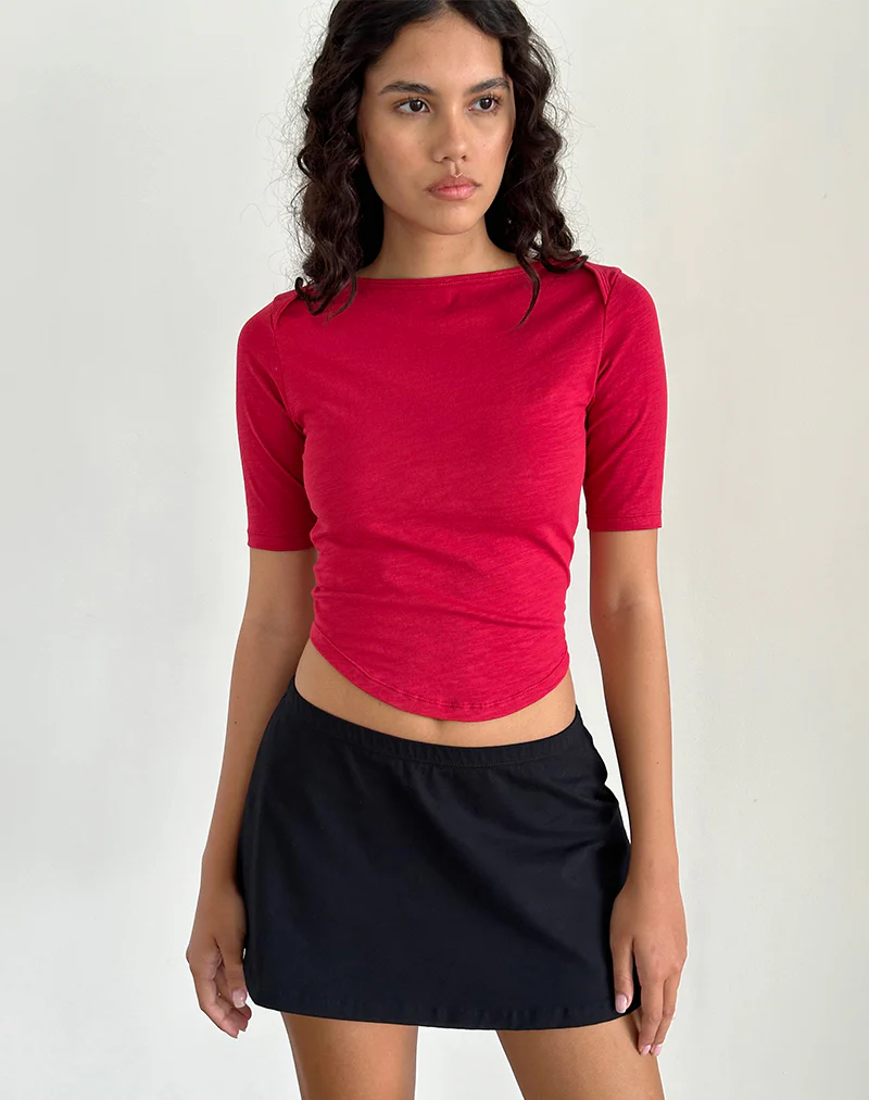 Ralda Curved Jersey Tee in Adrenaline Red - Awmao