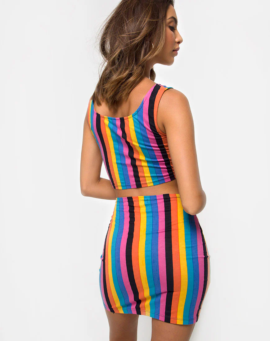 Kimmy Bodycon Skirt in New Vertical Mixed Stripe - Awmao