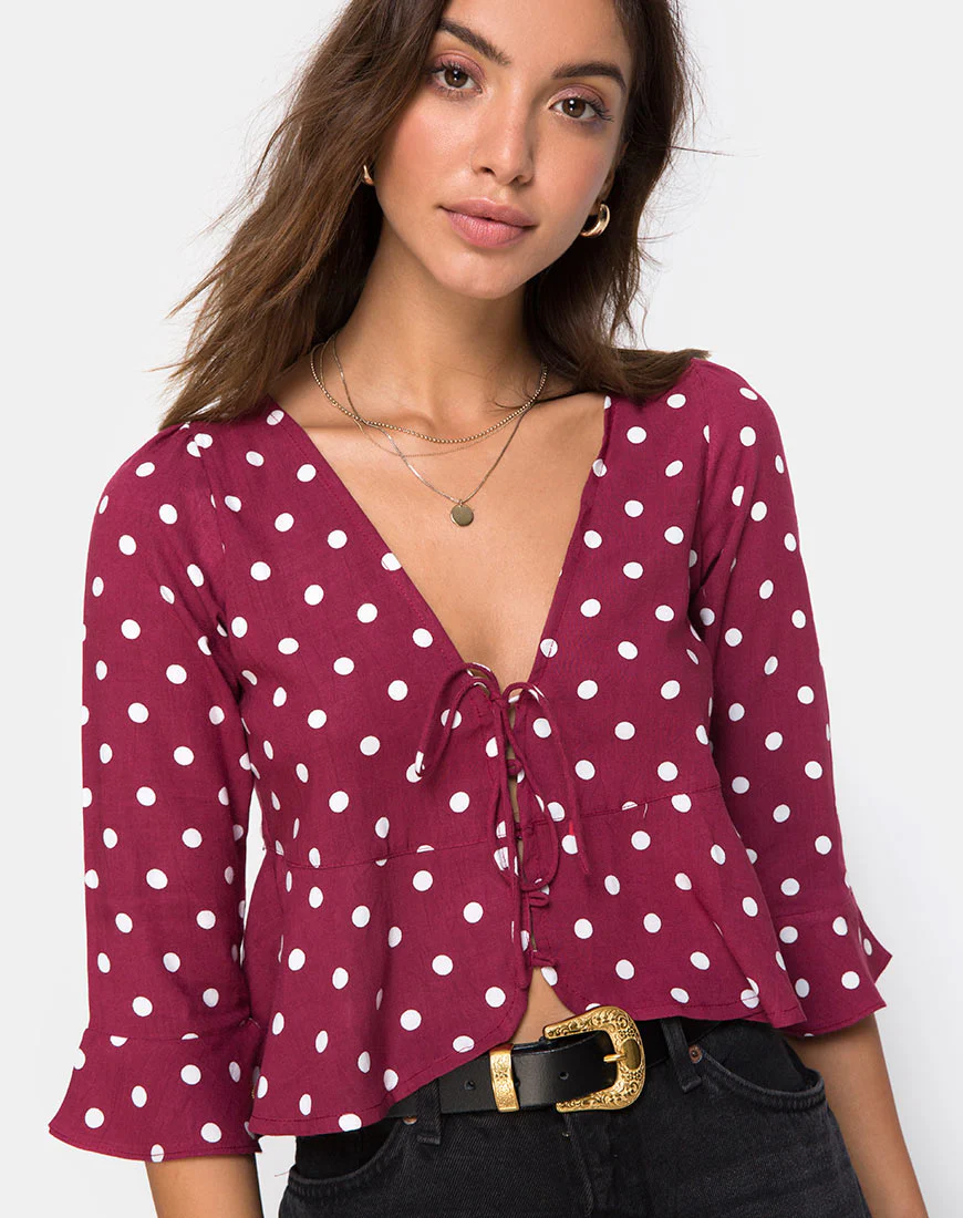 Vinequa Top in Medium Polka Wine - Awmao