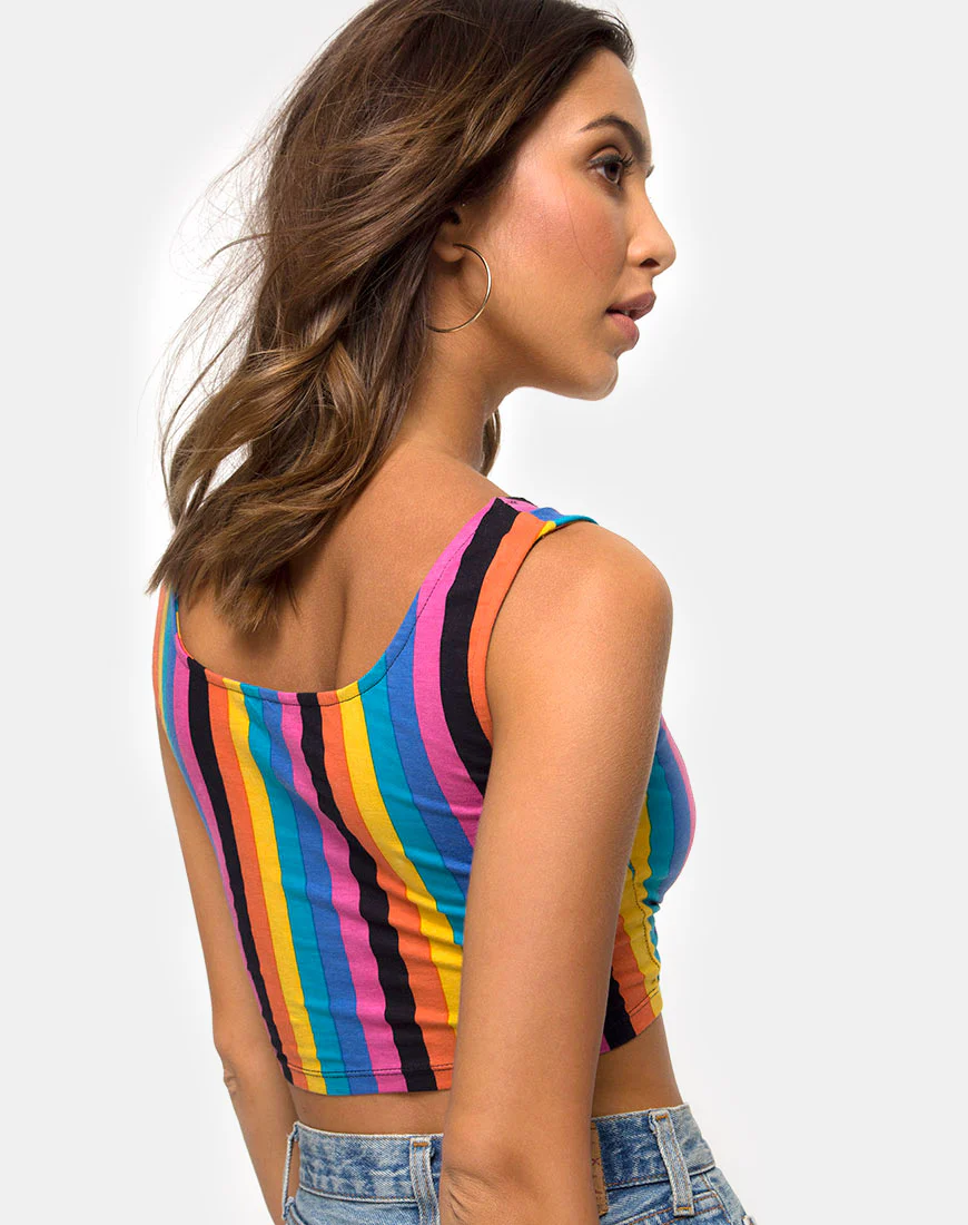 Mucell Crop Top in New Vertical Mixed Stripe - Awmao