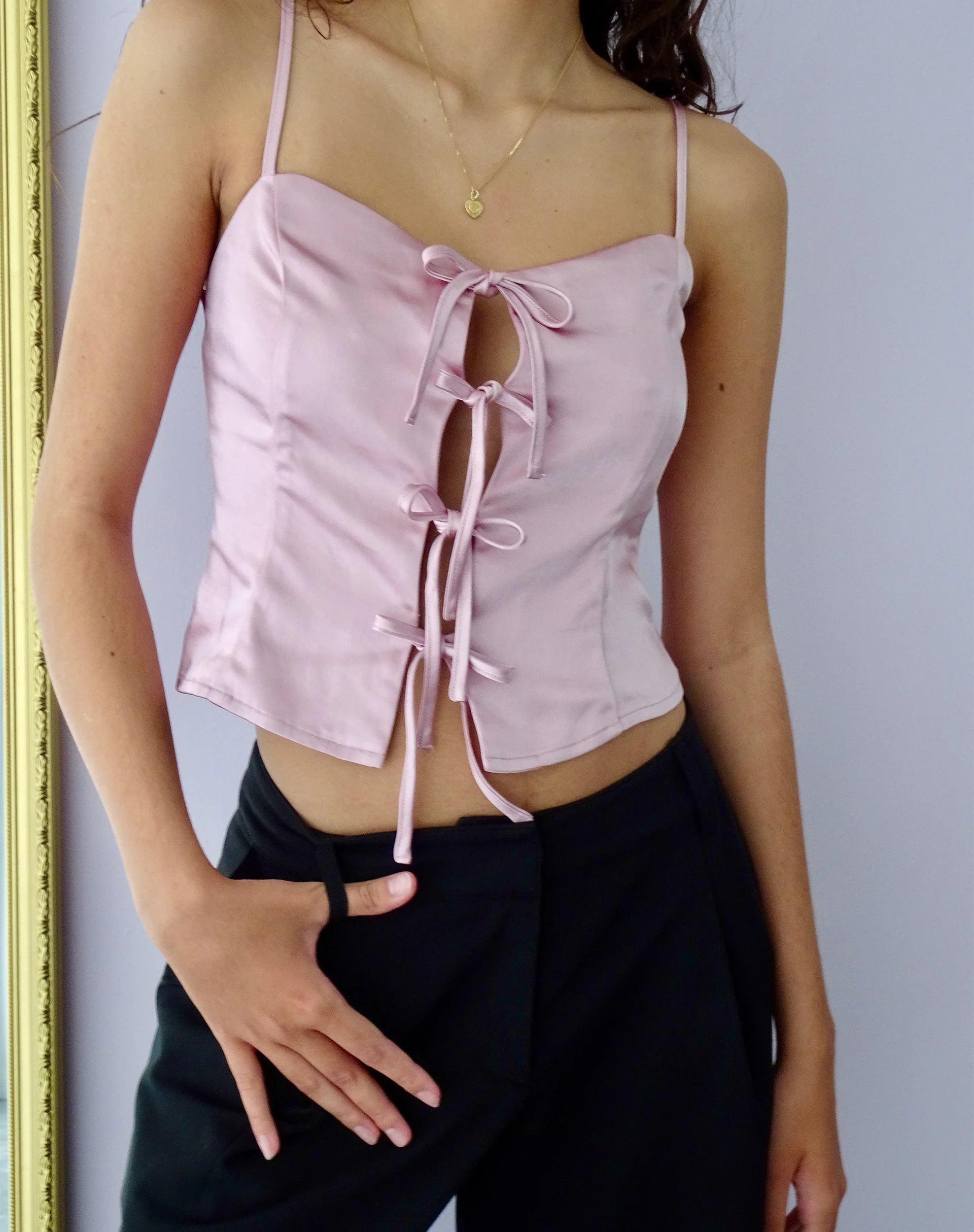Micuri Strappy Top in Satin Dusky Pink - Awmao