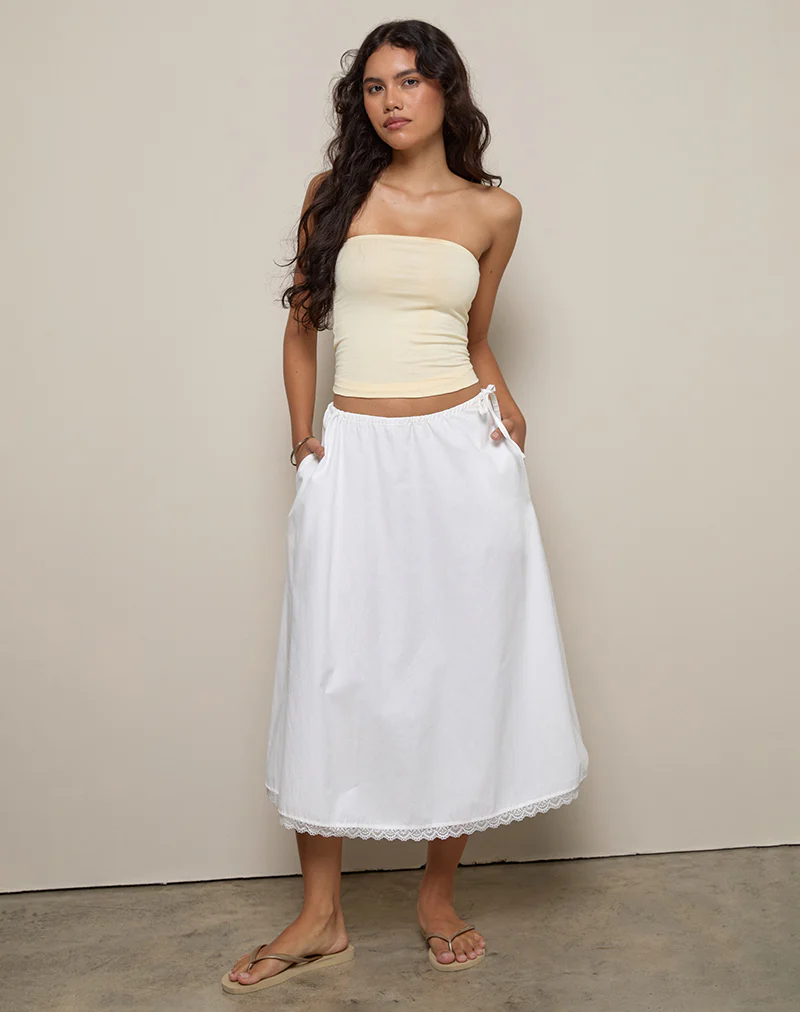 Taka Midi Skirt in Poplin White - Awmao