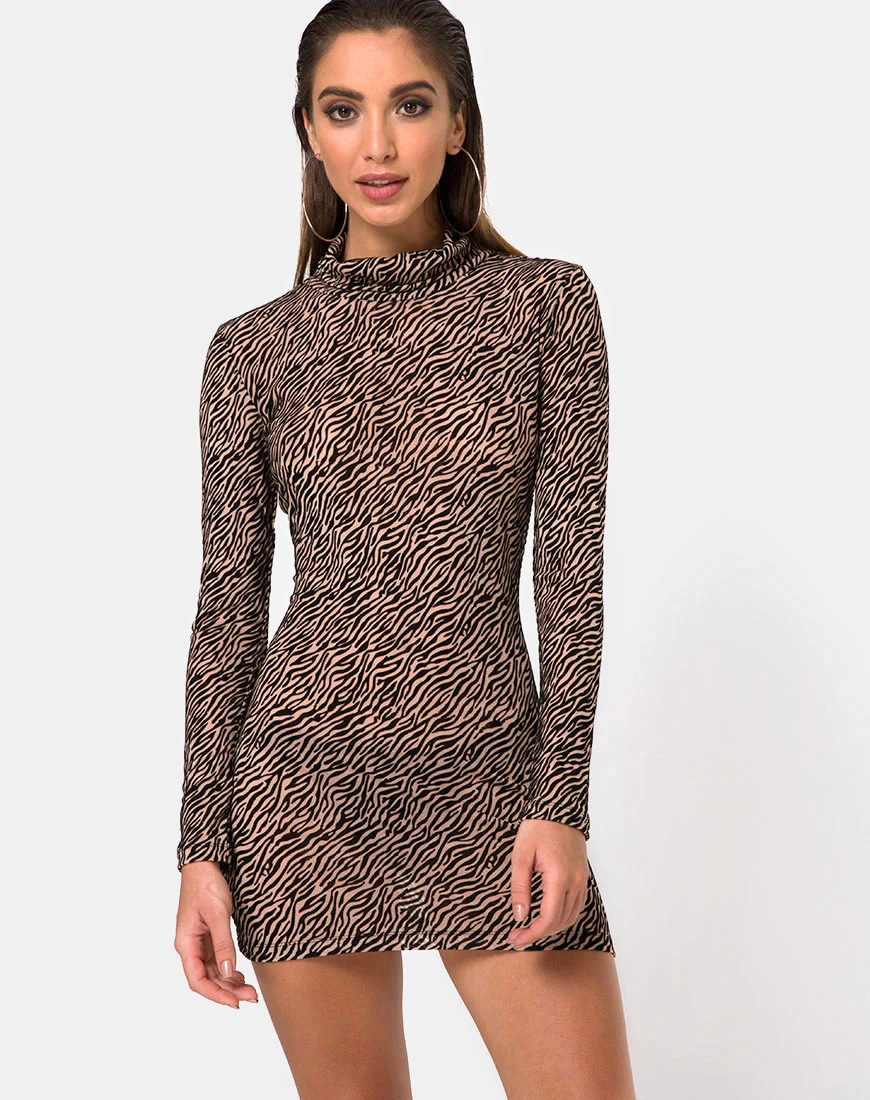 Torin Bodycon Dress in Tiger Net Tan - Awmao
