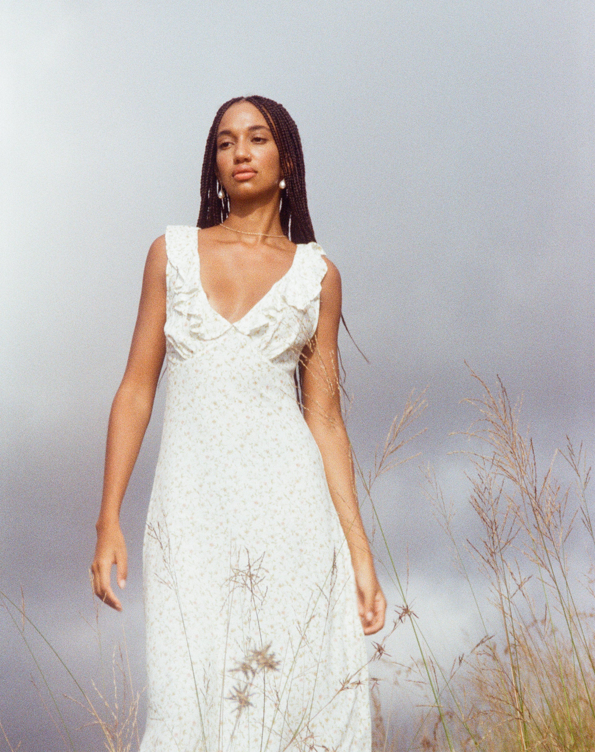Rufiso Midi Dress in Pretty Petal Ivory - Awmao