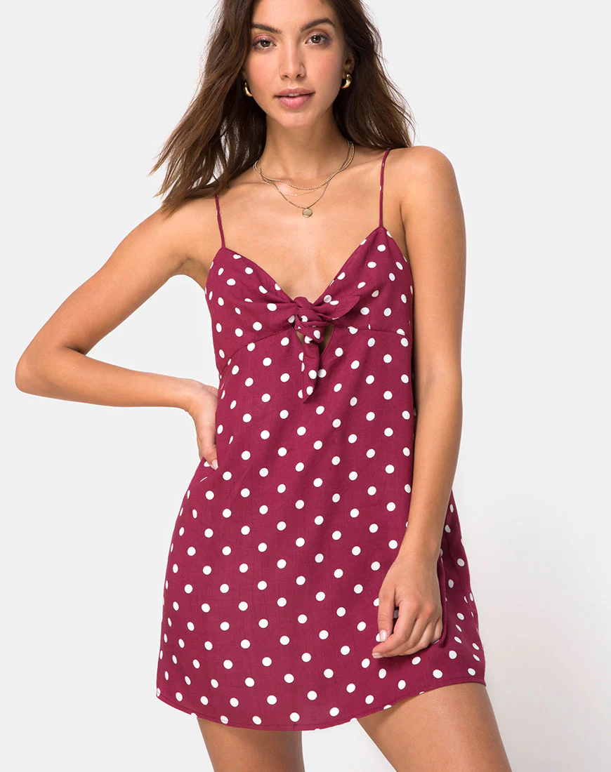 Roppan Slip Dress in Medium Polka Wine - Awmao