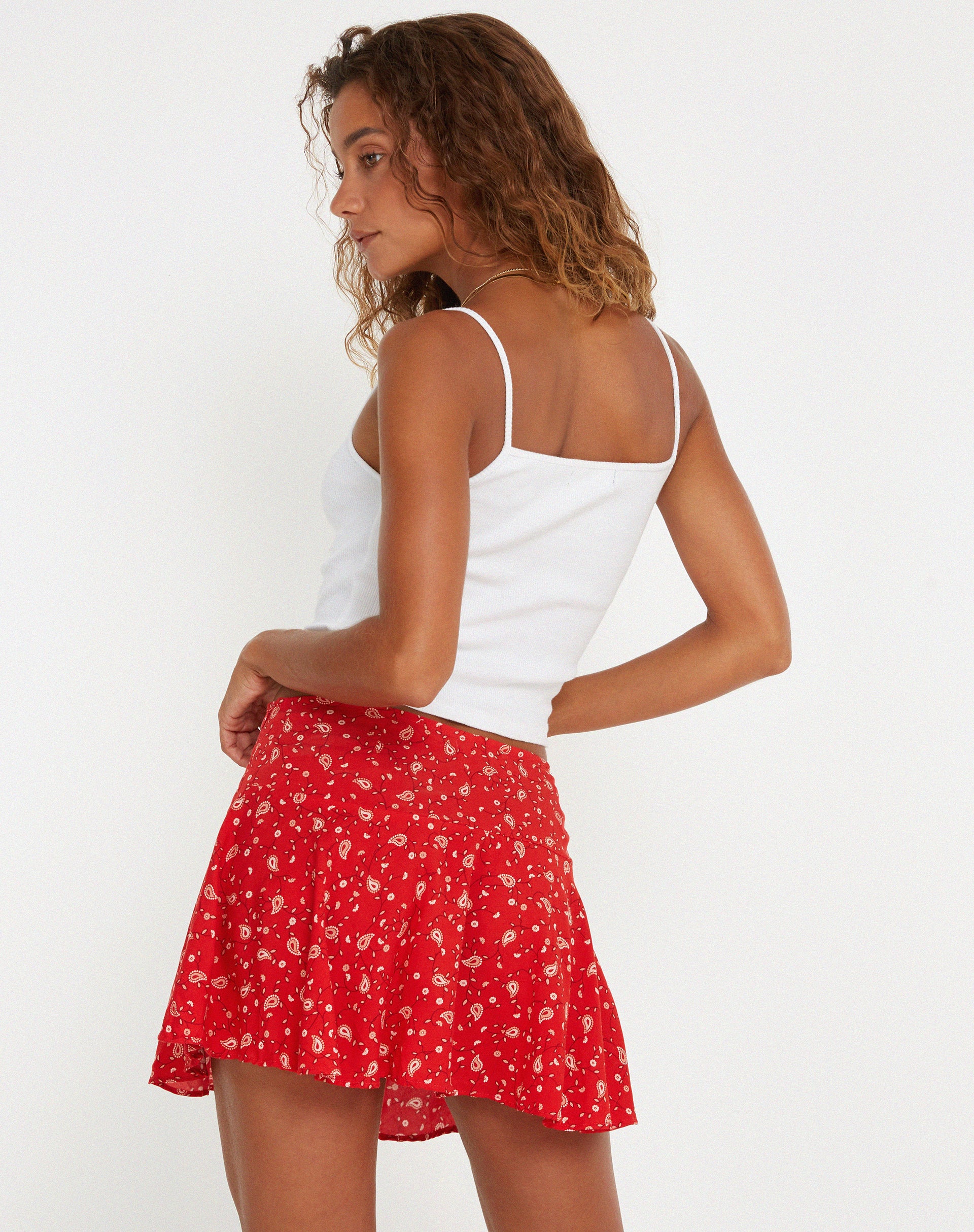 Rara Mini Skirt in Paisley Fun Red - Awmao