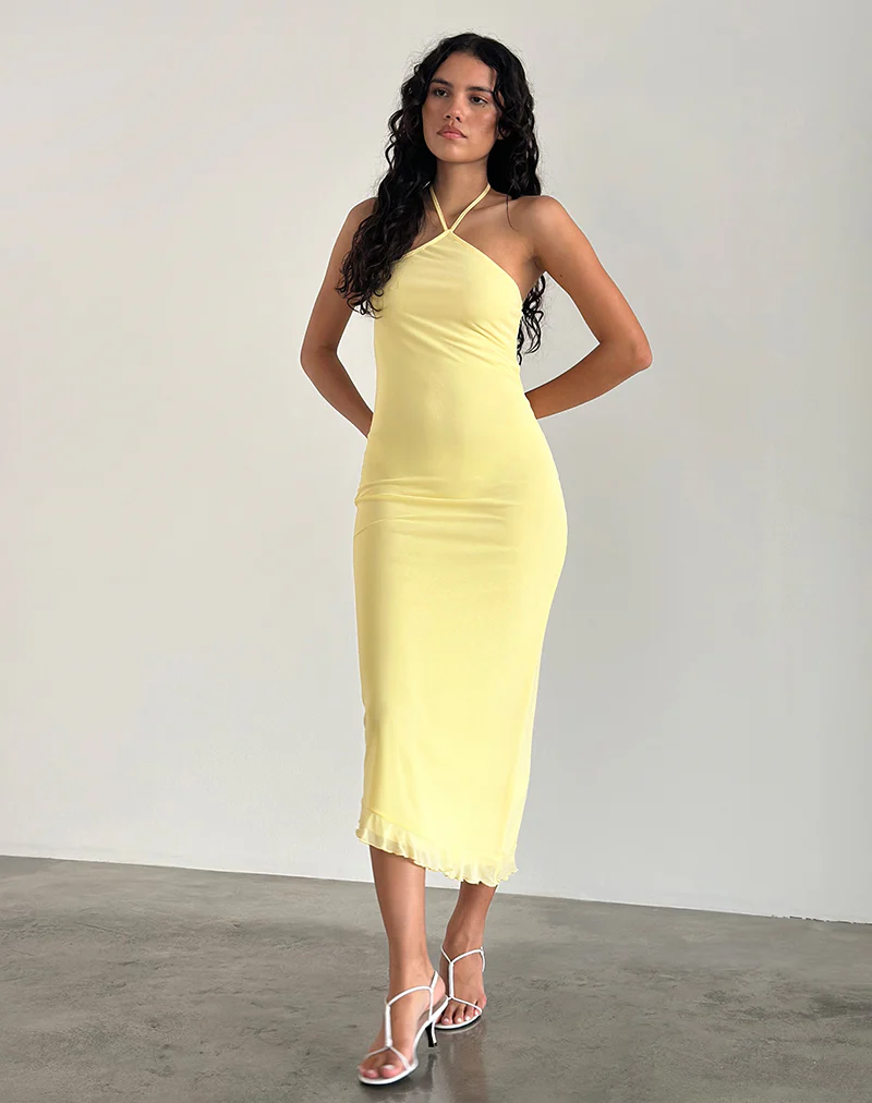 Ribka Midi Dress in Mesh Lemon - Awmao