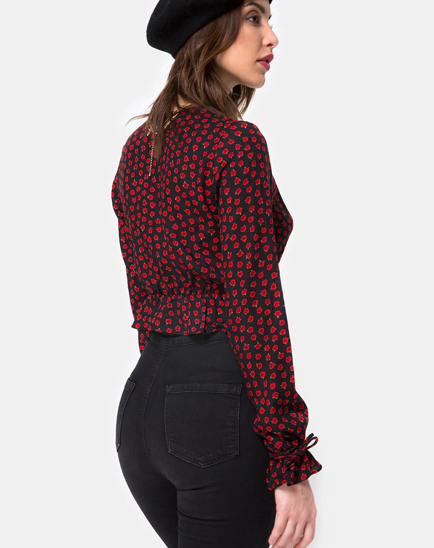 Sibel Top in Dotty Rose Black - Awmao