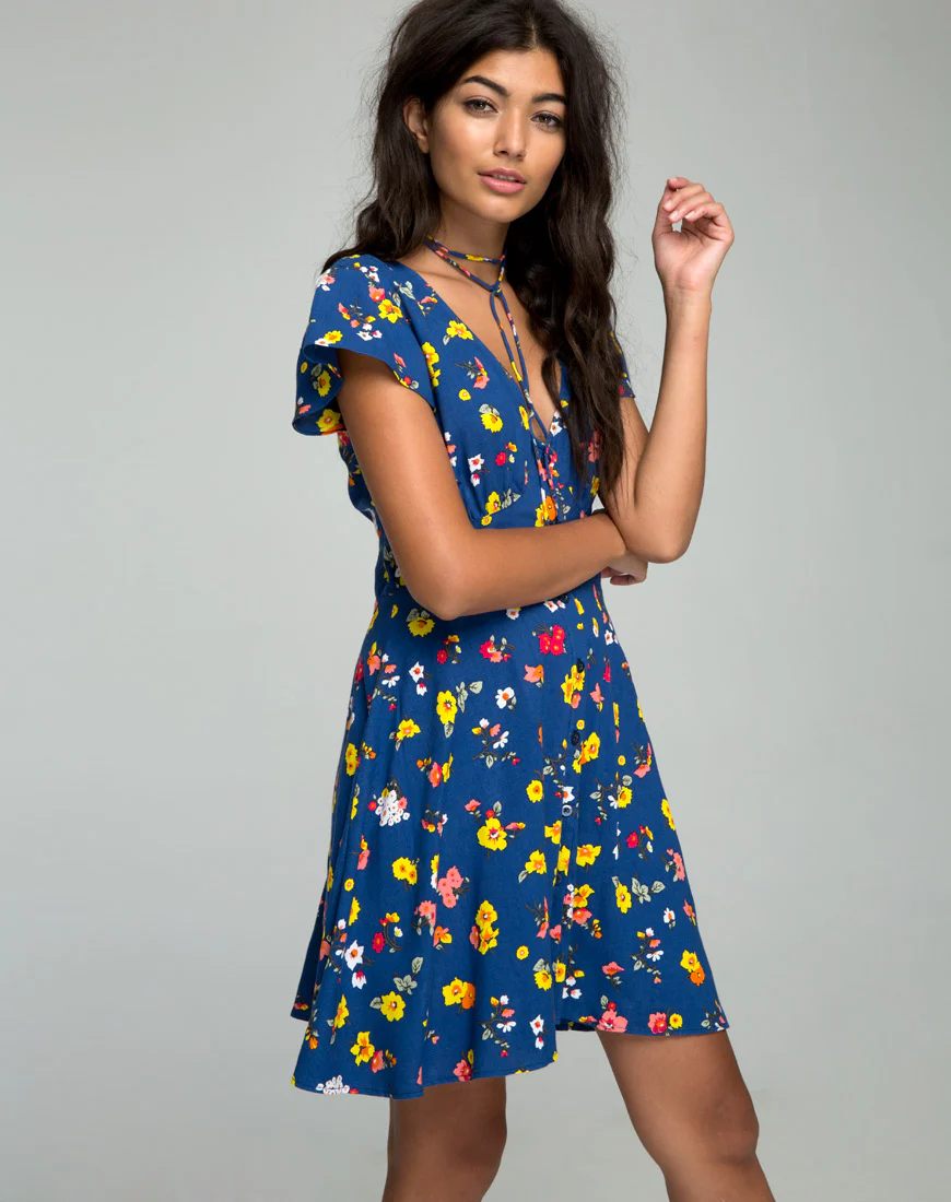 Devereux Babydoll Dress in Fleur Navy - Awmao
