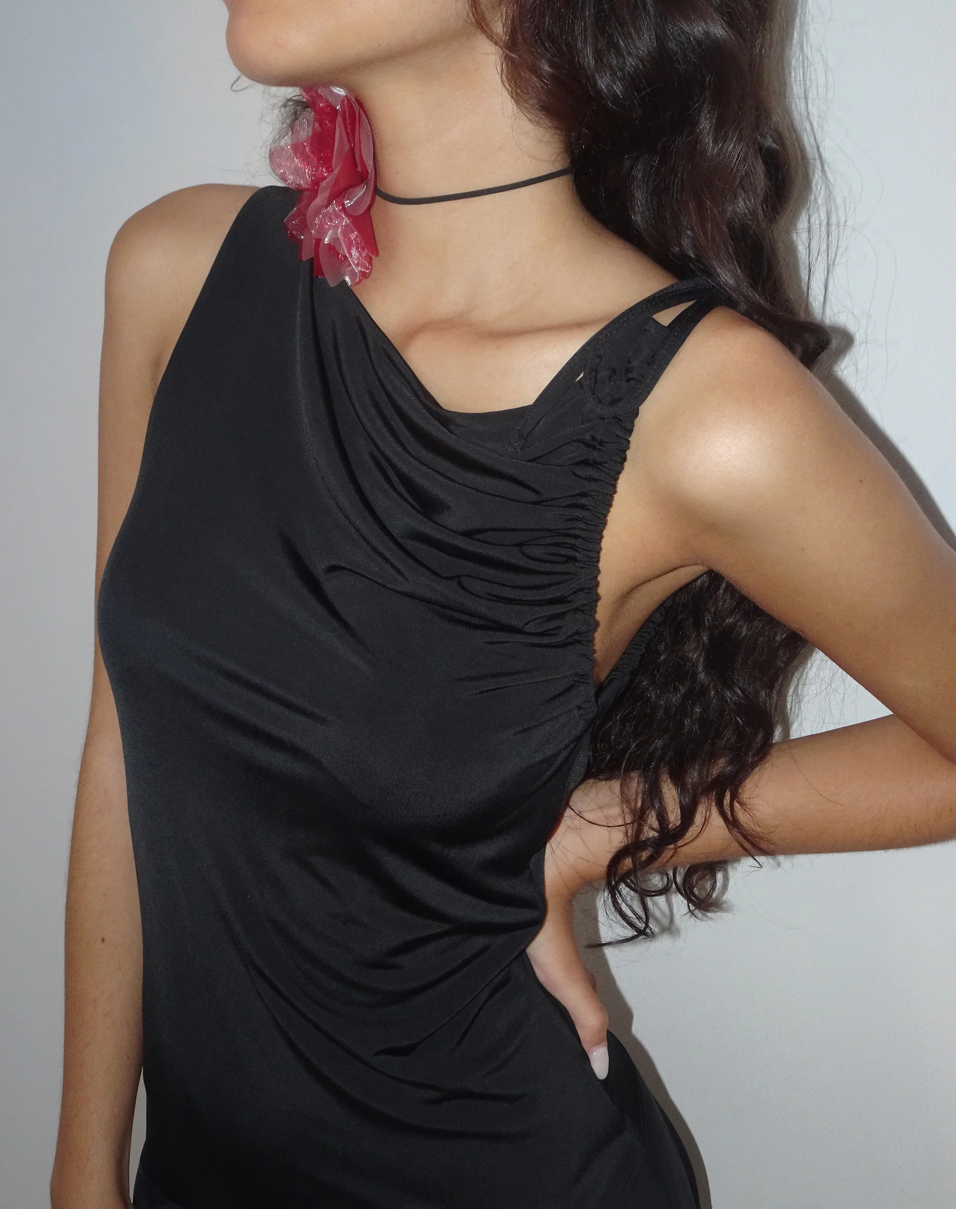 Chaya Slinky Mini Dress in Black - Awmao