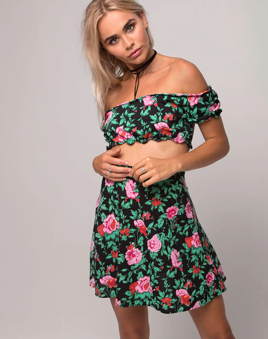 Antonia A Line Skirt in Flower Fling - Awmao