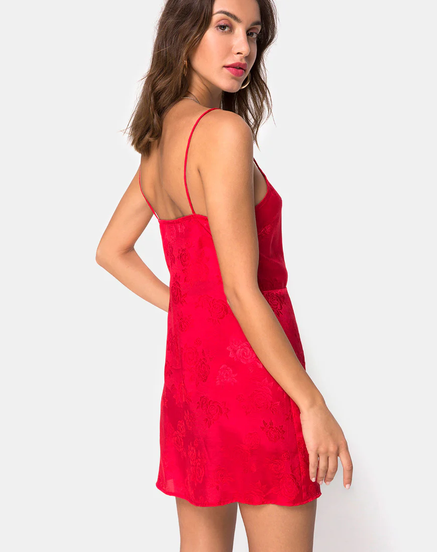 Furia Dress in Satin Rose Red - Awmao