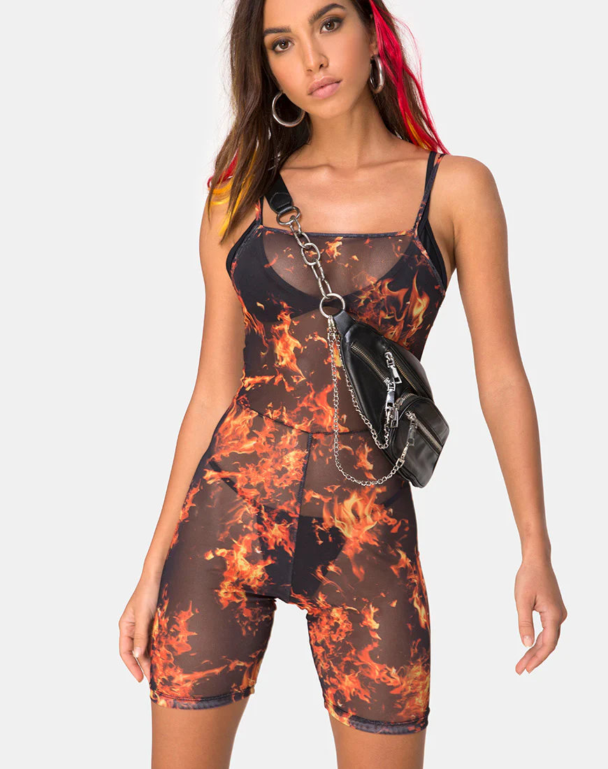 Solina Unitard in Fire Mesh - Awmao