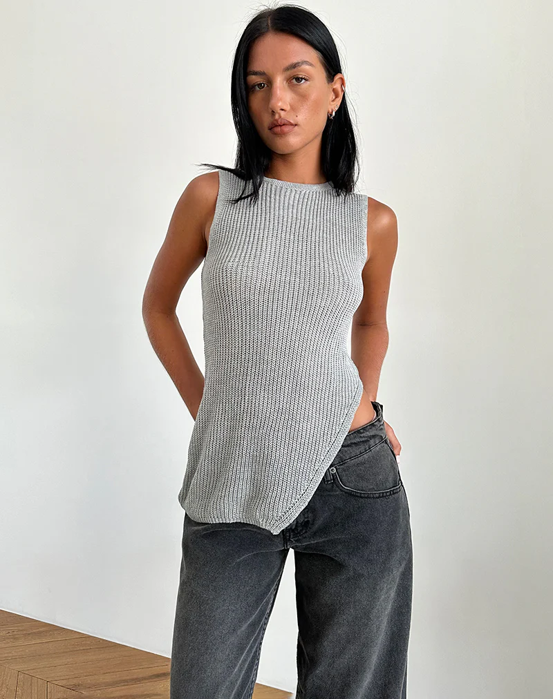 Shartina Tank Top in Grey Knit - Awmao