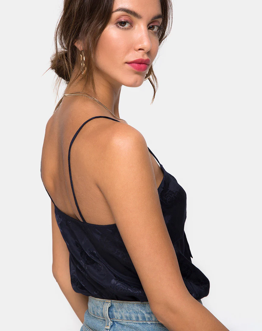 Rodice Bodice in Satin Rose Navy - Awmao