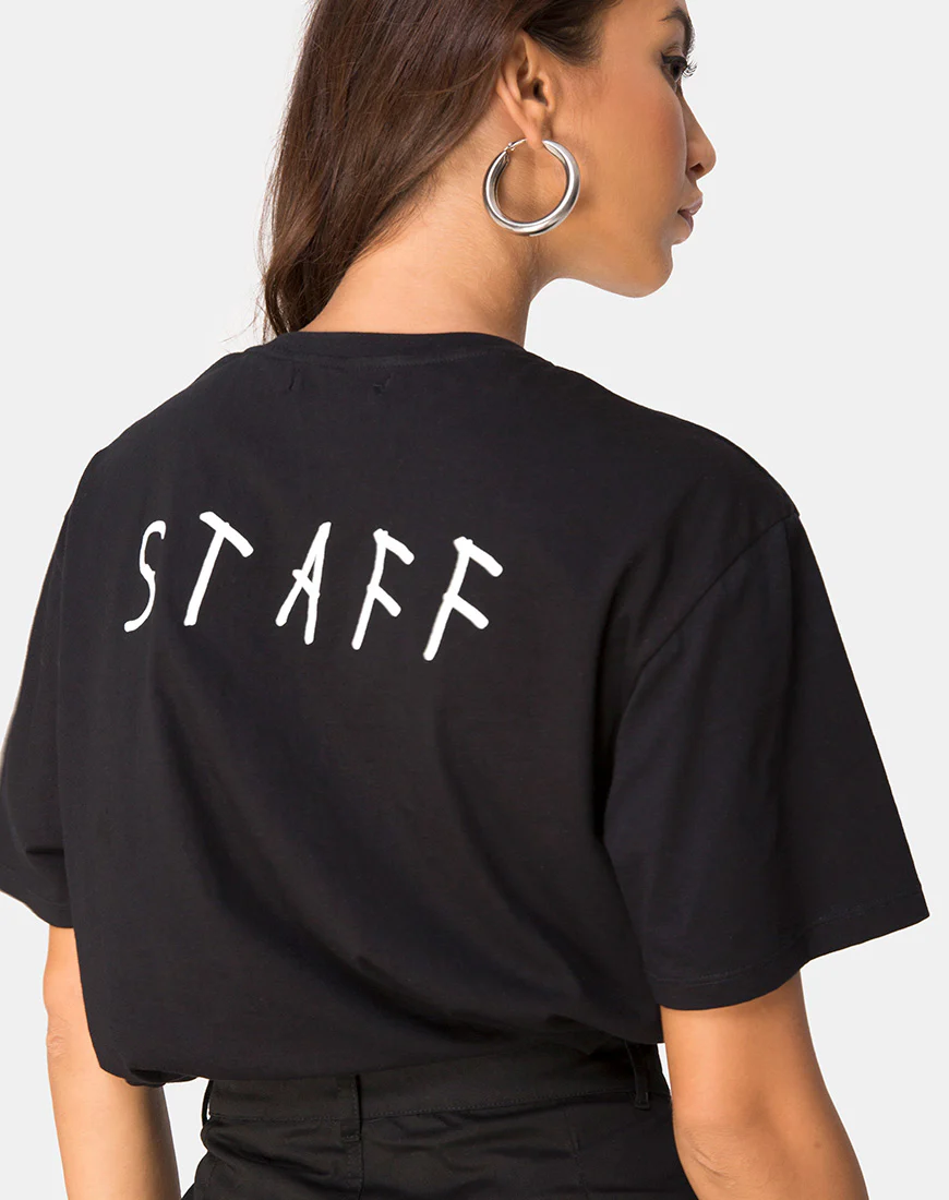 Oversize Black Tee in Black on Tour 'staff' by Motel - Awmao