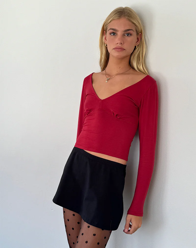 Sisil Long Sleeve Top in Adrenaline Red - Awmao