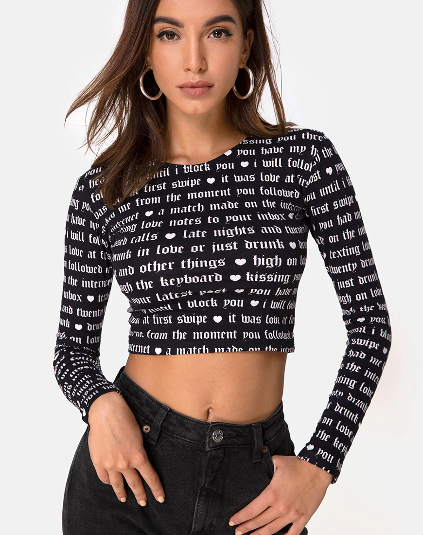 Bonnie Crop Top in Black Love At First Swipe - Awmao