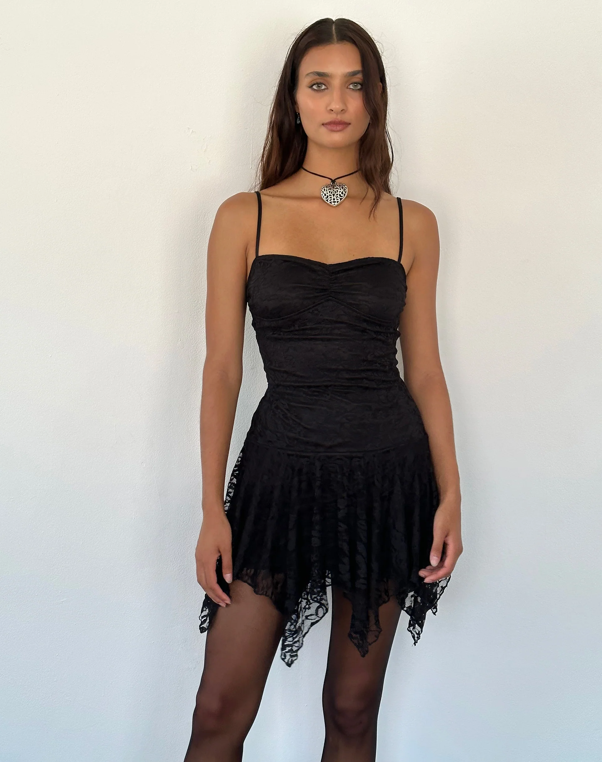 Brilliana Mini Dress in Floral Lace Jet Black - Awmao