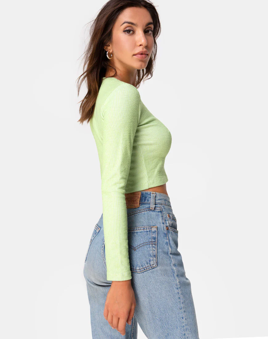 Bonnie Crop Top in Rib Pastel Lime - Awmao