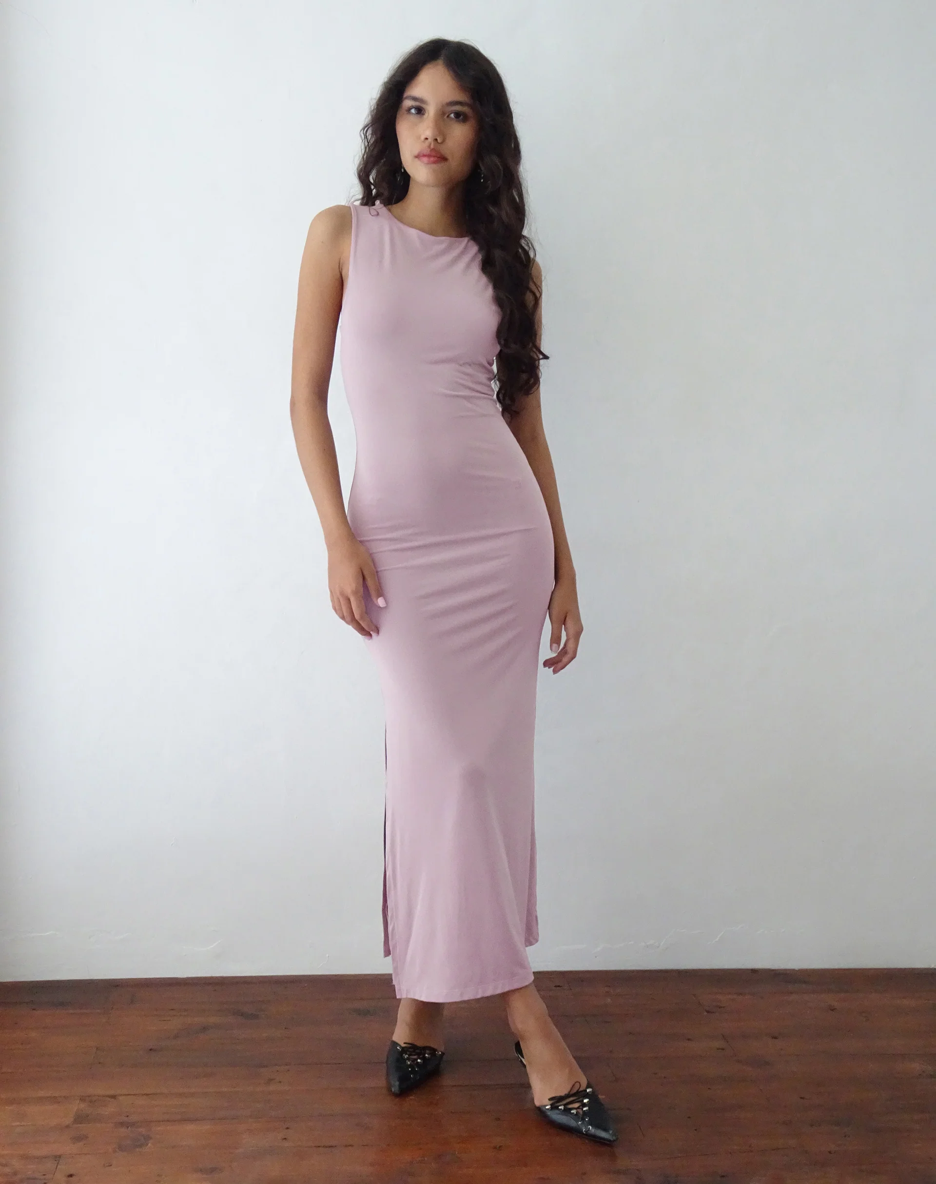 Flo Maxi Dress in Slinky Light Mauve - Awmao