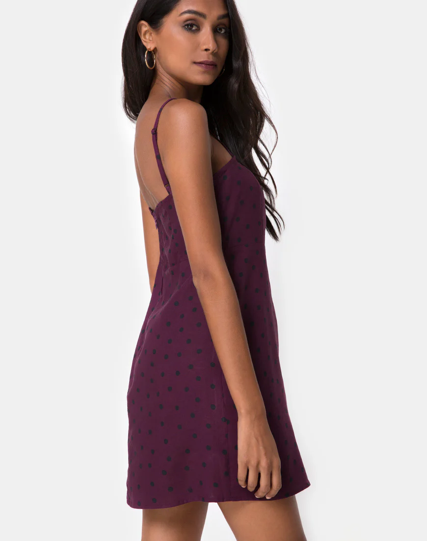 Boyasly Slip Dress in Skater Polka Wine - Awmao
