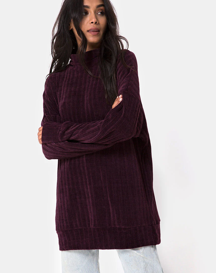 Neve Oversize Jumper Dress in Chenille Plum - Awmao