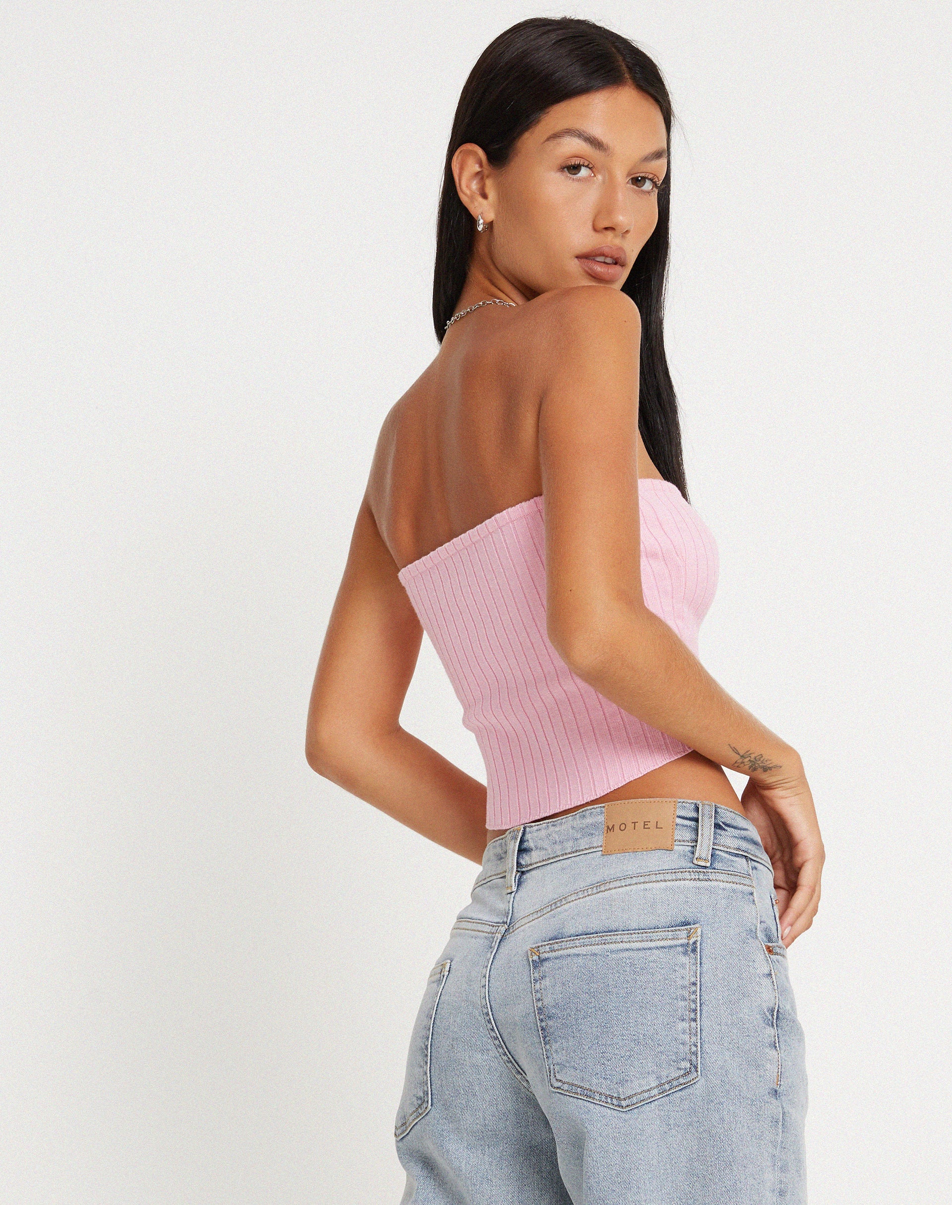 Shae Bandeau Knitted Top in Pink - Awmao