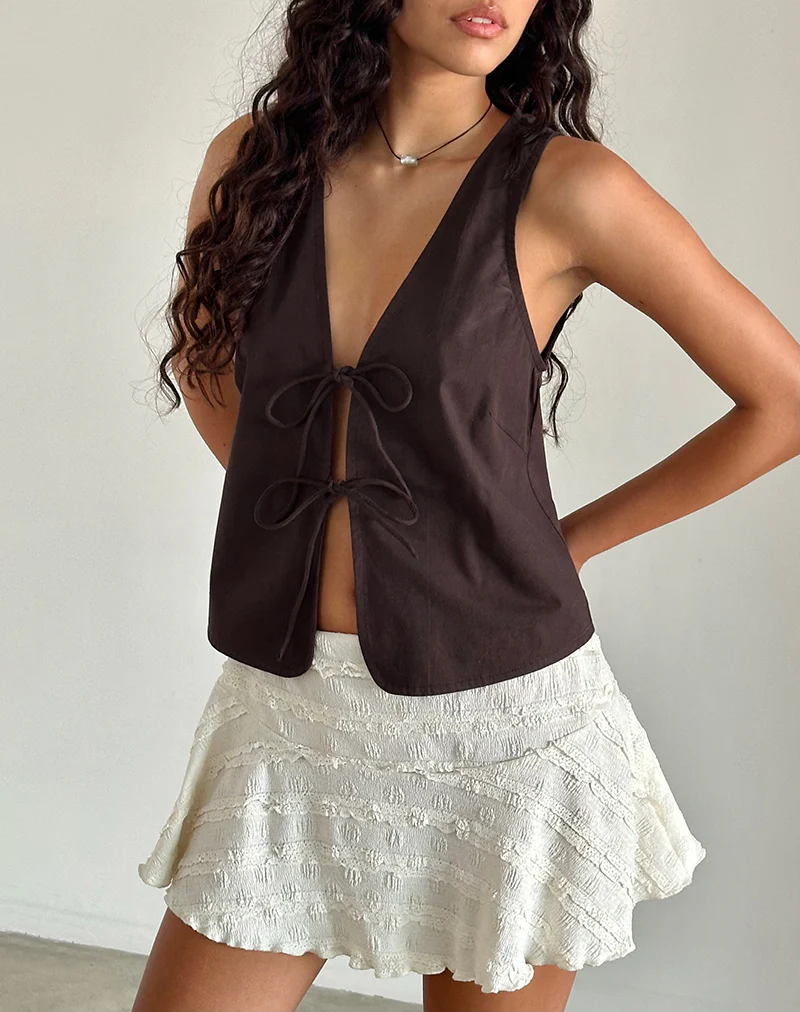 Kayve Tie Front Top in Poplin Deep Mahogany - Awmao