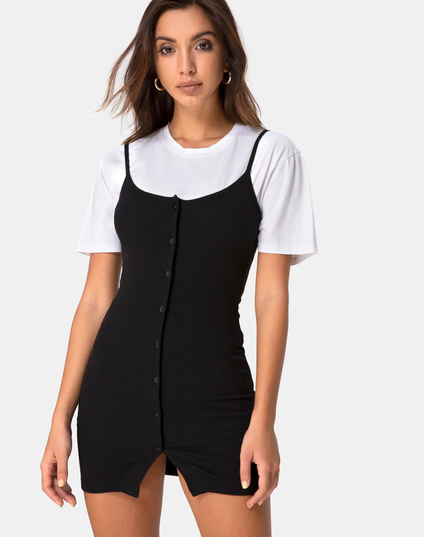 Salli Bodycon Dress in Black Rib - Awmao