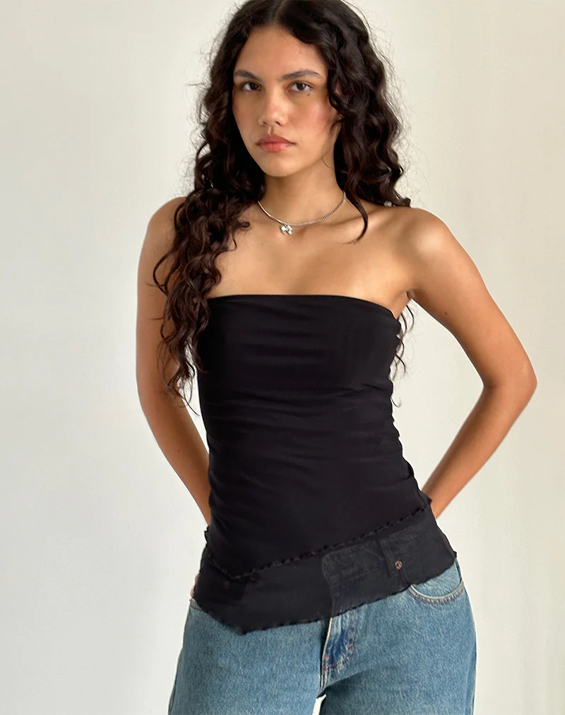 Marissa Longline Asymmetrical Tube Top in Black - Awmao