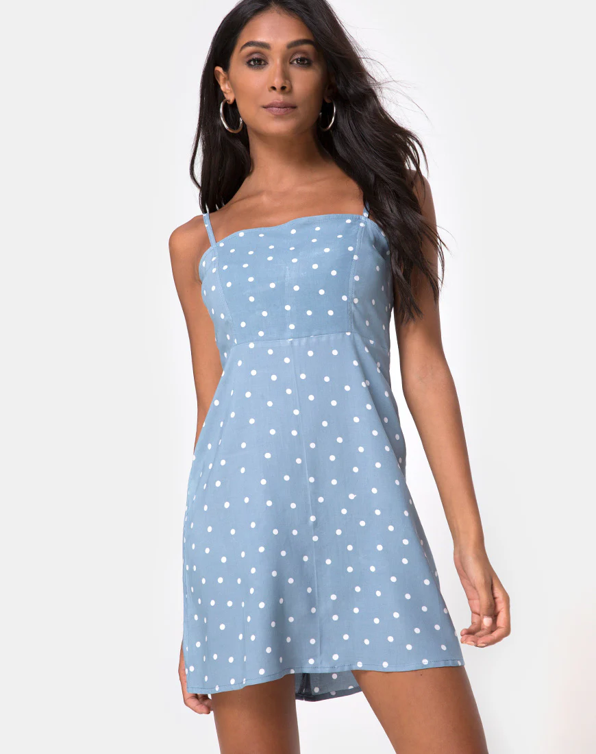 Boyasly Slip Dress in Skater Polka Blue - Awmao