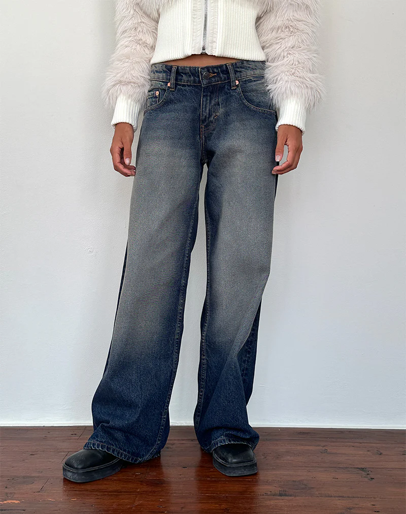 Roomy Extra Wide Low Rise Jeans in Amber Wash - Awmao