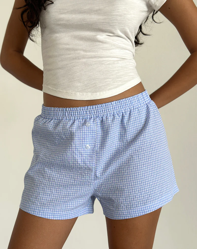Voir Short in Poplin Gingham Blue and White - Awmao