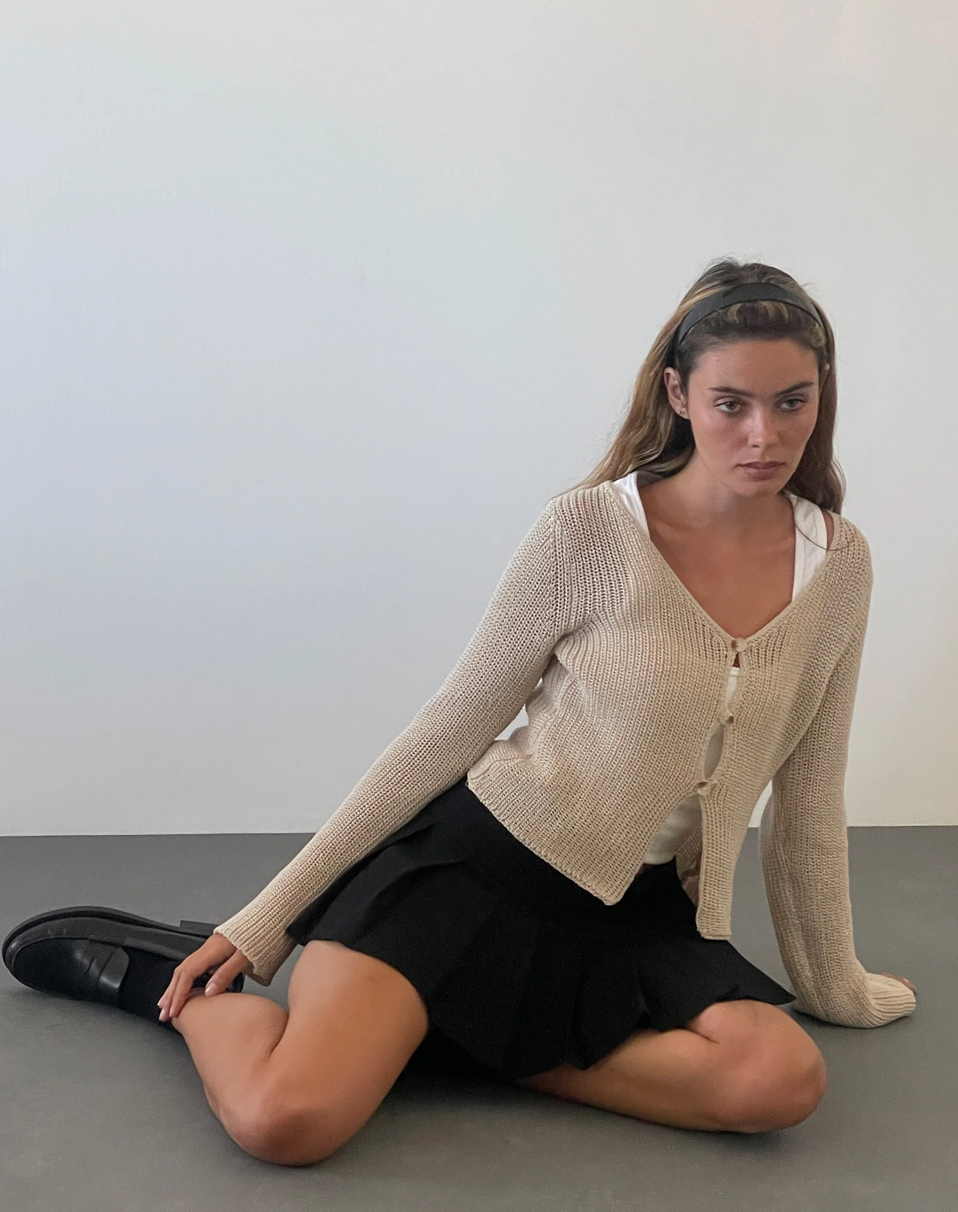 Devita Long Sleeve Knitted Top in Natural - Awmao