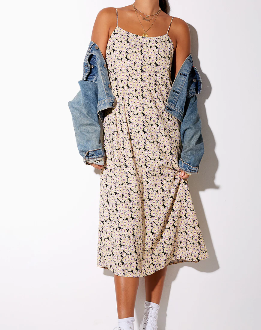 Anya Midi Dress in Daisy Day Cream - Awmao