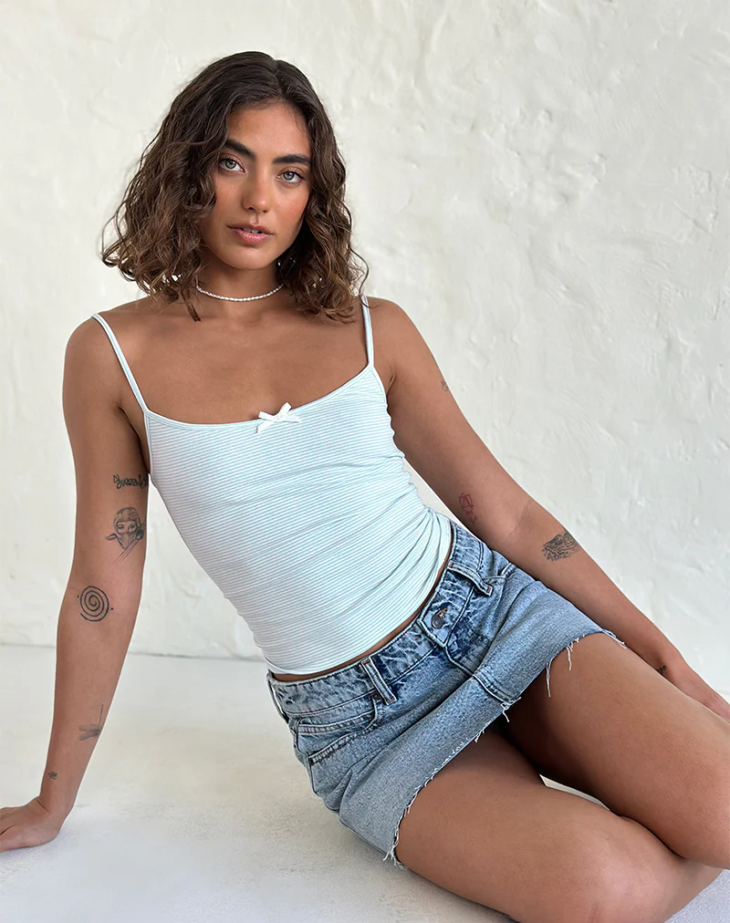 Barlyn Cami Top in Blue and White Stripe - Awmao