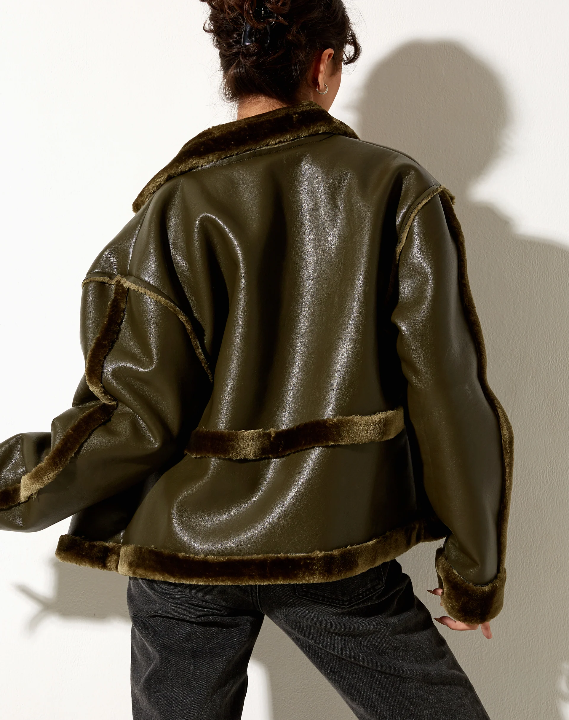 Dagna Jacket in PU Dark Olive - Awmao
