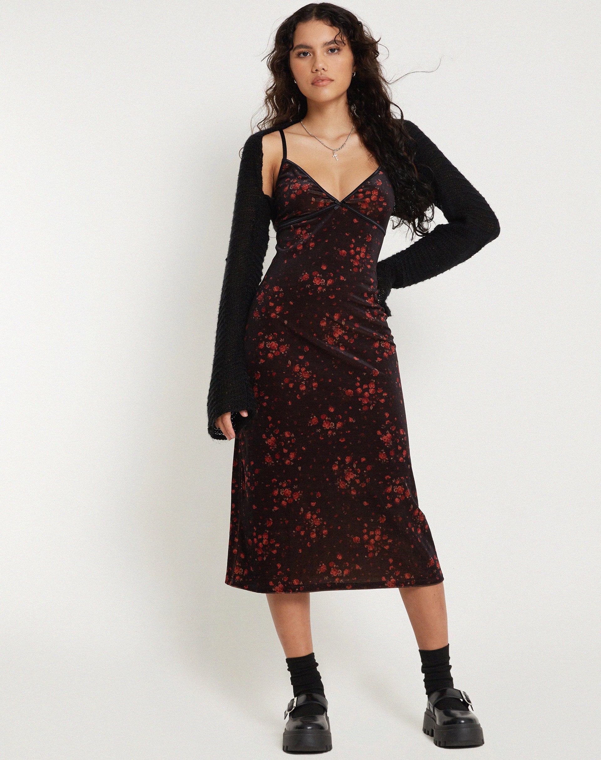 Camelia Maxi Dress in Rose Cluster Velvet - Awmao