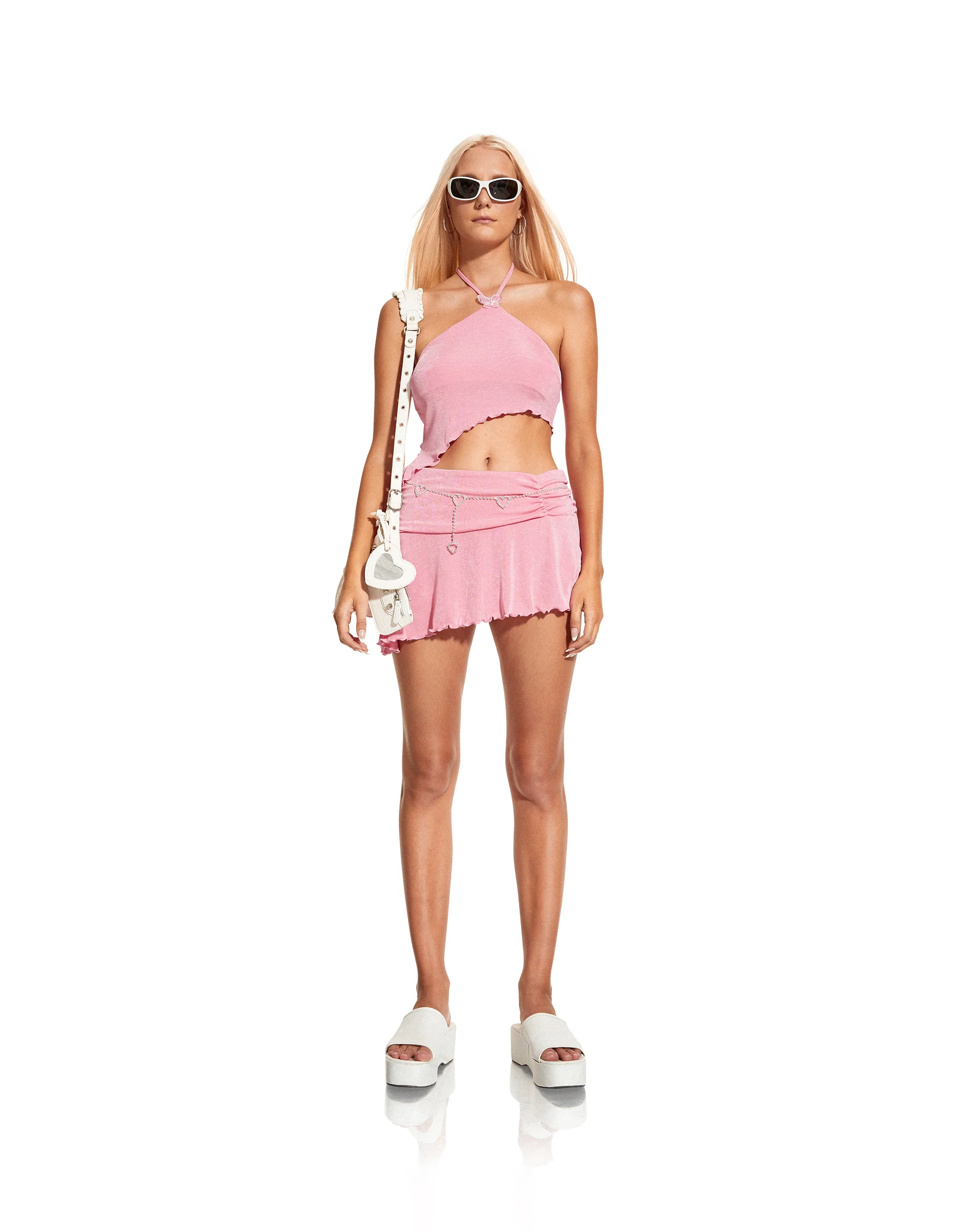 Binsar Mini Skirt in Crepe Pink - Awmao