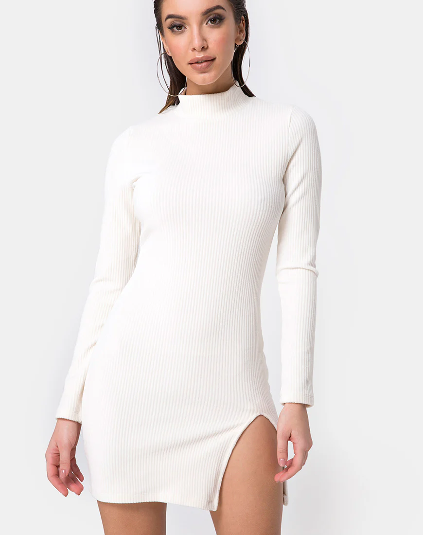 Tor Bodycon Dress in Rib White - Awmao