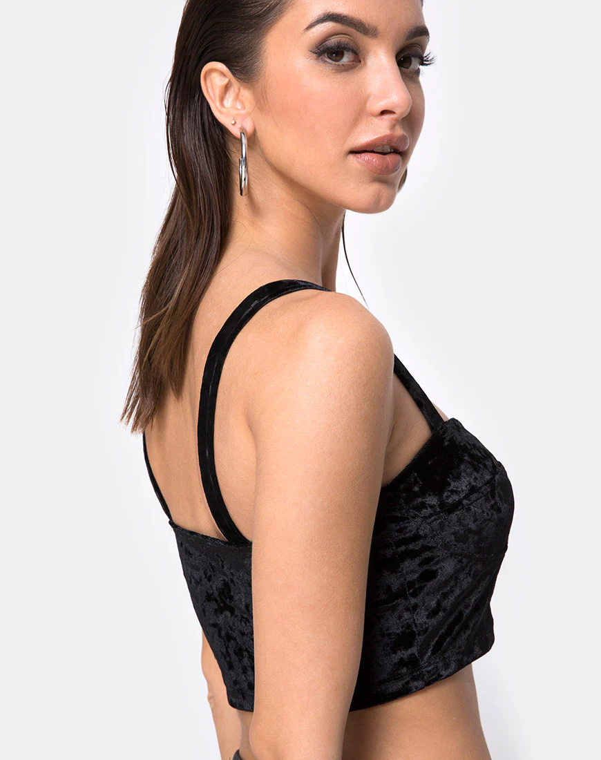 Trata Crop Top in Velvet Black - Awmao